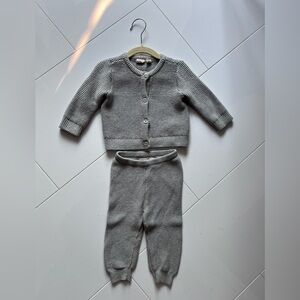Gray Baby Gap 100% Cotton Knit Baby Cardigan and Pants Set. Size 3-6 mo